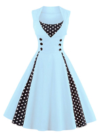 Robes Vintages Femmes 1950s Courtes Imprimés Pois à Col Coeur Coupe Cintrée avec Boutonnages Bas Evasée Bicolores Robes de Patineuses