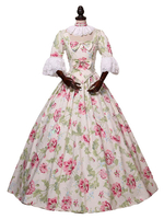Rococo Retro Costumes Imprimé Fleur Marie Antoinette Costume Robe Femme Vintage Clothing Déguisements Halloween