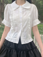 ROCOCO Style Blouses Lolita Blanc Manches Courtes Volants Haut Lolita Chemise Lolita