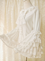 ROCOCO Style Blouses Lolita Noeuds Dentelle Manches Longues Blouse Lolita Top Ecru Blanc Chemise Lolita