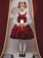 ROCOCO Style Lolita JSK Robe Polyester Sans Manches Volants Jupes Lolita Bordeaux