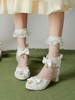 Rococo Style Lolita Sandales Blanc Arcs Dentelle Étoiles Imprimer PU Cuir Lolita Chaussures D