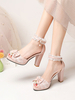 ROCOCO Style Lolita Sandales Perles Dentelle Peep Toe PU Cuir Blanc Lolita Chaussures Dété
