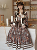 ROCOCO Style Lolita tenues café marron imprimé fleuri nœuds volants manches longues robe haut
