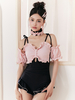 ROCOCO Style Lolita tenues noir à lacets volants couleur bloc sans manches combinaison