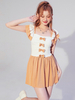 ROCOCO Style Lolita tenues nœuds orange volants couleur bloc combinaison sans manches