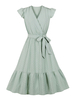 Rode de Vintage 1950s Courte Femme avec Manches Courtes à Col V Coupe Cintrée à Lacets Bas Evasée Unicolore