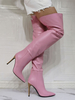Rose au-dessus du genou pour les femmes en cuir PU bout pointu ciel haute bottes sexy