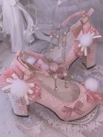 Rose Lolita Footwea; Perles Dentelle Toile Toile Textile Lolita Pompes