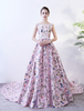 Rose Prom Gowns Floral Imprimer Sans manches Quinceanera Dress Dentelle Sash A Line Femmes Pageant Dress