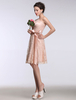 Rose robe de bal courte une épaule sans manches de demoiselle d’honneur robe dentelle une ligne Ribbon Bow Sash genou longueur robe de partie