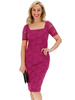 Rose rouge mariée mère robe col carré manches courtes moulante dentelle gaine robes dinvité pour le mariage
