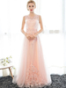 Rose Simple Robe De Mariée Robe De Bal Bijou Cou Sans Manches Doux Tulle Applique Etage Longueur Robes De Mariée