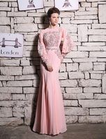 Rose soirée robe sirène perlée robe de bal de strass Milanoo