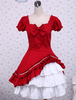 Rouge blanc Lolita OP robe manches courtes en coton Ruffles et s’incline Déguisements Halloween