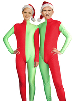 Rouge et vert dun couple de Noël Zentai Suits Déguisements Halloween