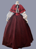 Rouge rétro Costumes femmes Plaid volants Polyester Marie Antoinette Costume tunique robe cape rétro fête robe de bal