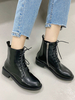 Round Bottes en cuir Synthétique noir Martin Toe Zip Détail Bottines à lacets