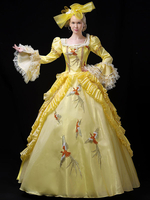 Rétro Costumes 2021 JauneDentelle Volant Bordé Marie Antoinette Costume Robe Style Rococo Robe de Soirée Déguisements Halloween