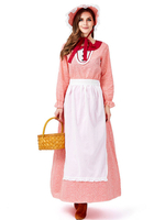 Rétro Femme Costumes Robe Imprimé Fleur Apron Déguisements Halloween Costume Robe