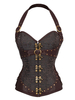 Rétro Steampunk Corset Rivet métallique Boucle Halter Brown Vintage Clothing pour les femmes Déguisements Halloween