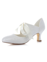 Rubans de Satin blanc pompes nuptiale lacent vers le haut talons de mariage pour les femmes