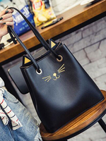 Sac de lolita doux en faux cuir à motif chat noir brodé Déguisements Halloween