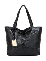 Sac fourre-tout pour femmes en similicuir imprimé croco en noir