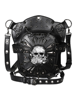 Sac Lolita gothique en cuir PU noir Détails en métal Motif squelette Sac à dos gothique Lolita