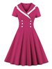 Sailor Vintage Dress 1950s Boutons croisés manches courtes Swing Dress