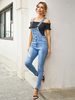 Salopette bleue femme Cowboy sans manches boutons bretelles réglables salopette en denim skinny en coton