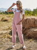 Salopette rose à encolure carrée et poches sans manches en polyester surdimensionné tenue une pièce droite dété