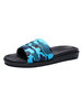 Sandale dété pantoufles sans lacet rayures motif bout ouvert en cuir PU semelle fendue décontracté bleu pantoufle
