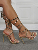 Sandale femme doré claire en cuir verni talon haut à lacets