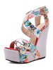 Sandales à bride à la cheville pour femmes Sandales compensées en textile Peep Toe Sandales à talons hauts rouges