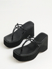 Sandales À Glissière Bride Croisé Chaussures Femmes Plateforme Talon Compensé Noire