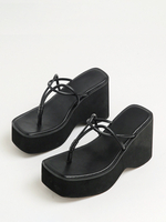 Sandales À Glissière Bride Croisé Chaussures Femmes Plateforme Talon Compensé Noire