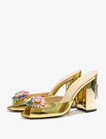 Sandales à glissière chaussures femmes Chic PU cuir bout rond pantoufles à talon