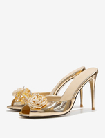 Sandales à glissière chaussures femmes Classique Cristal PU Cuir Bout rond Talon aiguille Pantoufles