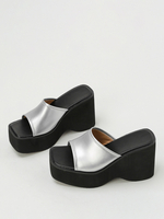 Sandales À Glissière Chaussures Femmes Confortables En Cuir PU À Talons Compensés