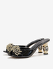 Sandales à glissière en cuir PU à bout rond cristal chaussures femmes talon de forme spéciale noir