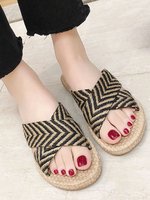 Sandales à glissière pour femmes Canne à bout ouvert Sandales plates