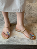 Sandales à glissière pour femmes Chaussons plats à bout en amande PU glacé chic