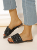 Sandales à glissière pour femmes Chaussons plats à bout ouvert en cuir PU chic