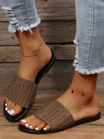 Sandales à glissière pour femmes Chaussons plats à bout ouvert en microfibre chic