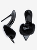Sandales à glissière pour femmes Chic fausse fourrure Micro daim supérieur bout pointu pantoufles à talons aiguilles