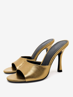 Sandales à glissière pour femmes en cuir PU à bout rond à talons aiguilles
