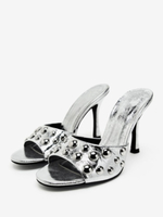 Sandales à glissière pour femmes en cuir PU à bout rond et à talons aiguilles