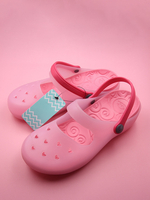 Sandales à glissière pour femmes pantoufles roses bicolores à bout rond découpées