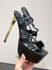 Sandales à lacets à talon aiguille pour femmes Sandales à talons en cuir PU noir